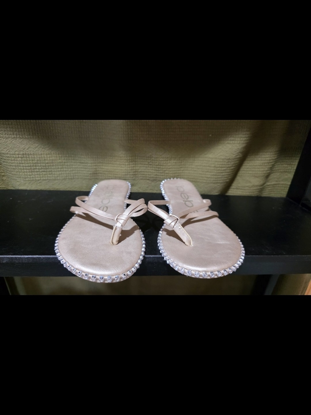 bebe Nude Pink Jeweled Toe-Loop Sandals